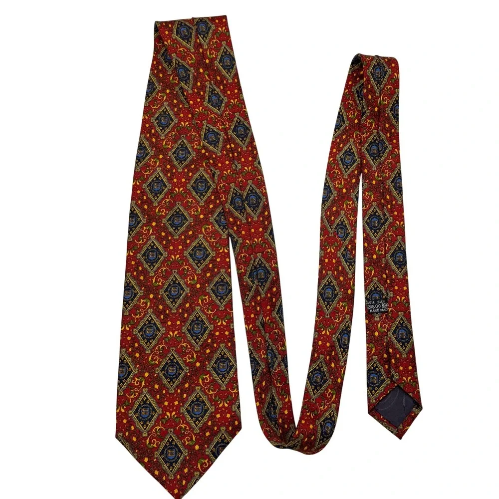 VTG Christian Dior Tie 100% Silk Red Regal‎ Intricate Design Luxury Paris France